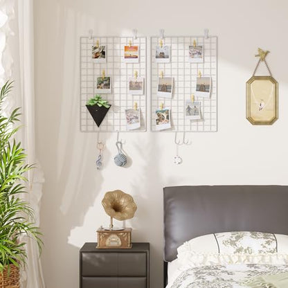 C&AHOME Photo Wall Display Set of 2, Wall Grid Panel, 17.7" x 25.6", White - color: White, size: 17.7 x 25.6 (45x65cm)