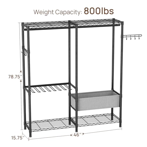Golpart Heavy Duty Clothes Rack Metal Wardrobe with Adjustable Wire Shelves - color: Black, size: 15.75"D x 46"W x 78.75"H