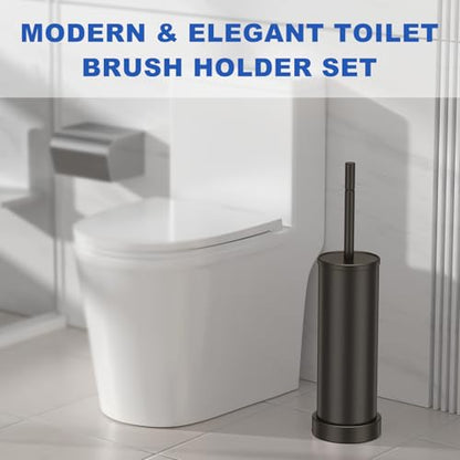 Brushed Nickel Toilet Brush and Holder Set, 304 Stainless Steel Toilet Brush for Bathroom, Heavy Duty Toilet Bowl Brush with Holder, Removable Inner Bowl and Splash Protection, Long Handle - color: Gray