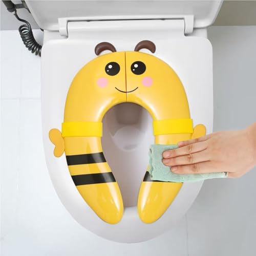 PandaEar Toilet Seat Cover | Folding Travel Toilet Seat for Children and Potty Training | Portable Silicone Toilet Seat for Toddlers, Boys & Girls with Non-Slip Silicone Pads -Bee - color: Yellow