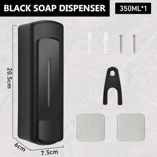 Manual Wall Mounted Single Soap Dispenser, 11.8oz/350ml Black Plastic - color: Black