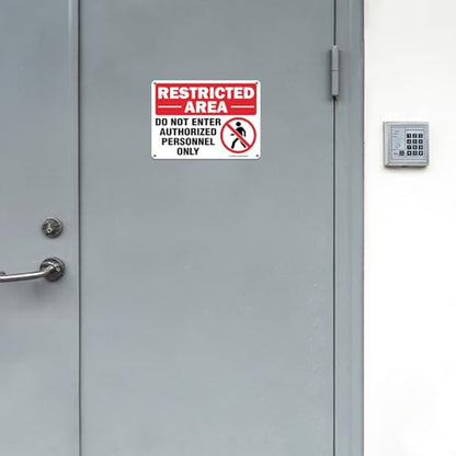 Restricted Area Do Not Enter Authorized Personnel Only Sign - 4 Pack - 10 x 7 Inches Rust Free .040 Aluminum - UV Protected, Waterproof, Weatherproof and Fade Resistant - 4 Pre-drilled Holes - color: Red - 10" x 7" - 4 Pack