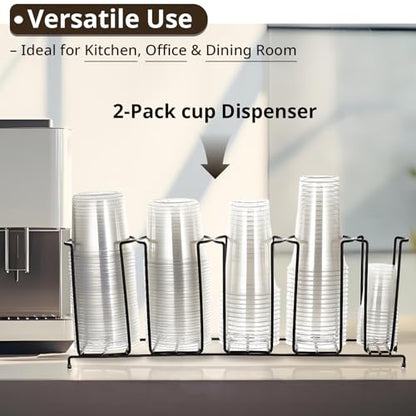 Maxdot 2 Pcs 5 Section Coffee Cup Organizers 23 x 5 x 8.5 Inch Wire Rack Coffee Cup and Lid Holder Black Iron Lid Dispenser Countertops Station Organizer for Kitchen Storage Essentials - size: 23 x 5 x 8.5 Inch