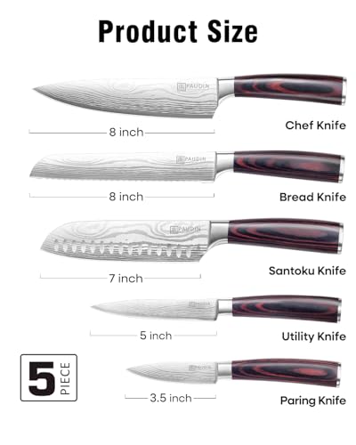 PAUDIN 5-Piece Chef Knife Set, Ultra Sharp Kitchen Knives