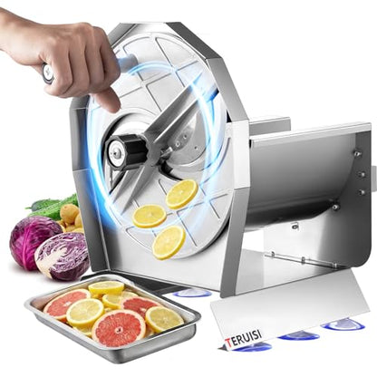 Manual Vegetable Fruit Slicer, Commercial Vegetable Cutter with 0-0.5"/0-13mm Thickness Adjustable, Stainless Steel Veggie Food Slicing Machine for Potatoes Lemons Tomatoes Onions,110V - size: Manual Model