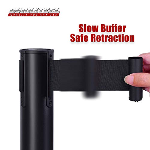 DuraSteel Crowd Control Barriers Line Dividers - Metal Stanchion Posts with 6.5ft Black Retractable Belt Ropes - for Store Queues, Airport Lines, Event Entries - 6 Set/Pack - color: Black Belt, style: Black Stanchion 6 Pieces + 1 Vert Frame
