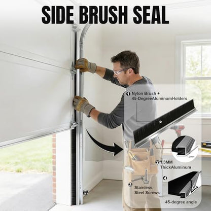 8 x 8ft Garage Door Brush Seal Kit, 3" Heavy Duty Nylon Brush with Aluminum Track for Roll Up, Commercial & Barn Doors, Blocks Dust, Drafts, Energy Saving - size: 3" Brush Seal for 8x8ft Door