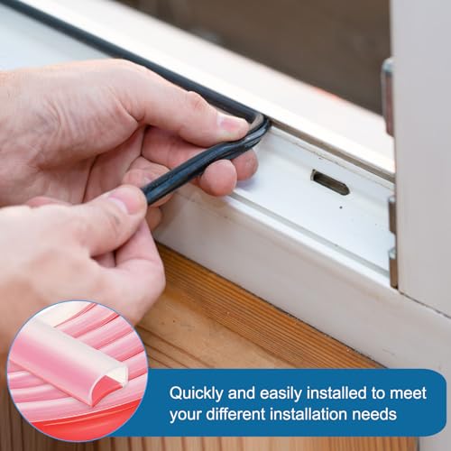 PATIKIL Silicone Weather Stripping Door Seal, 9.8 ft D Shape Weather Stripping Self Adhesive Door Seal Strip for Door Frame, Window Sealing, Large Gap, 19/32" Wx5/128 Tx25/64 H, Clear/Red - size: 9.8 ft Long, 19/32"Wx5/128"Tx25/64"H