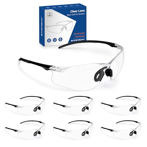 Clear Safety Glasses 6PK, Protective Eyewear UV Protection ANSI Z87.1 Crystal Clear Safety Goggles Scratch Impact Resistant Eye Protection with Soft Nose Pads, Clear Lens Black Temples - color: Clear Lens Black Temples