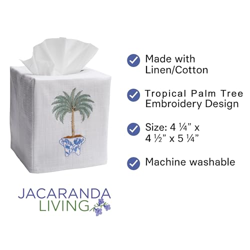 Jacaranda Living Square Tissue Box Cover, Linen/Cotton Fabric Tissue Holder, Decorative Cloth Tissue Cube Cover, Botanical Designs, Tropical Palm Tree - color: Tropical Palm Tree