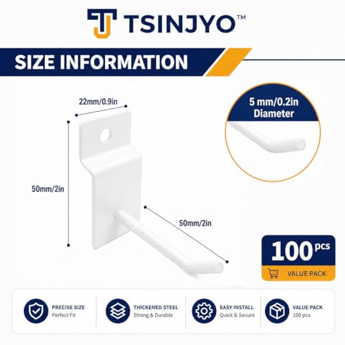 100Pcs Slatwall Hooks Bulk Set, Heavy Duty Slat Wall Hanging Hook and Hanger, Slatwall Pegboard Accessories for Retail Shop Display, Garage Organization (White, 2 Inches/5 CM) - color: White, size: 2 Inches/5 CM