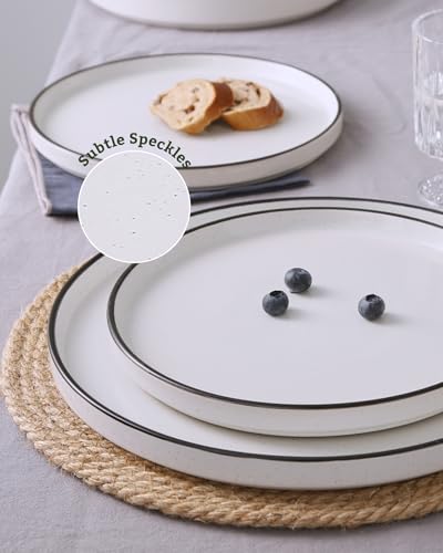 Famiware Nebula 16-Piece Stoneware Dinnerware Set with Pasta Bowls - color: White with Black Rim, size: Service for 4 (Include Pasta Bowls)