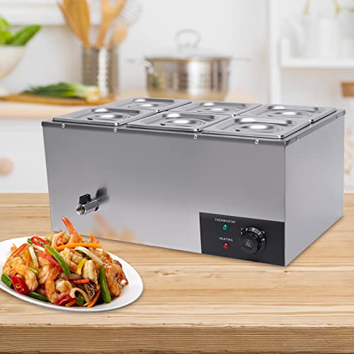 6 Pan Commercial Food Warmer Countertop with Lids, Electric Food Warmer Steam Table, 600W Professional Buffet Servers and Warmers Stainless Steel Buffet Bain Marie with 86-185°F Temp Control - color: 6 Pan#2