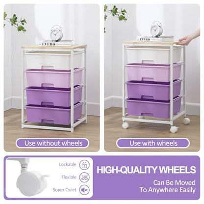 SYKIARIOL Rolling Cart with Drawers, 4-Drawer Utility Cart, Purple - color: Purple