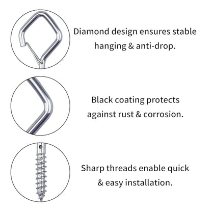 12 Pack Ceiling Hooks with Safety Buckle 2.36IN Screw in Hooks - color: Silver