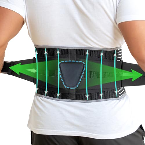 KONSEDIK Back Brace for Herniated Disc,Lower Back Pain Relief,Strain,Adjustable Lumbar Support Belt,with 6 Stays and Removable 3D Pad,for Men and Women Work,Lifting,Sciatica,Scoliosis(Large) - size: Large