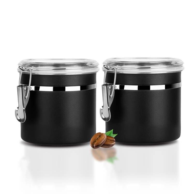 Walktosun Stainless Steel Food Container with Clear Lids Airtight Storage Container Stackable Small Canisters Kitchen Pantry Storage for Cereal, Snacks, Candy, Herbs, Spices, Sugar, Tea (1.2L Black) - color: 1.2L Black