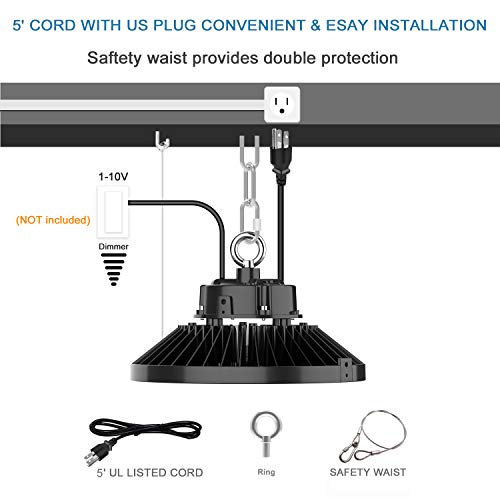 UFO 150W Led High Bay Shop Light Bulb 5000k,Dimmable 22500 Lumens (600W HID/HPS Equivalent) Bright White, Industrial Highbay Warehouse Light Fixtures, AC 90-277V Waterproof IP65 4Pack