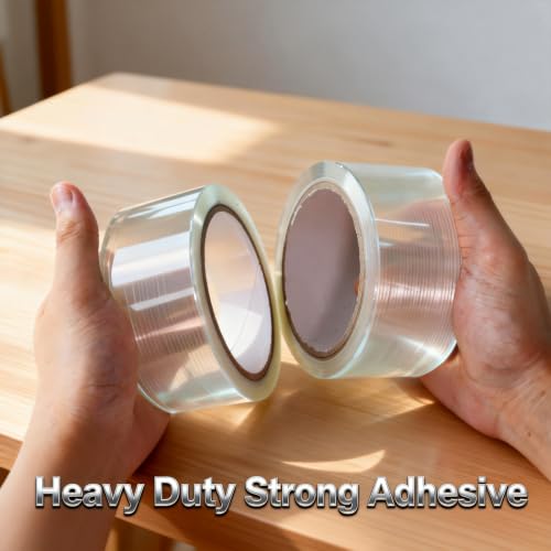 4 Roll Mono Filament Strapping Tape Heavy Duty Packing Tape, 1.77 Inch x 800 Inch 5.5 Mil, Transparent Fiberglass Reinforced Packaging Tape for Pallet Wrap Bundling Moving Warehouse