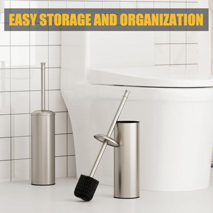 BESy Toilet Brush and Holder, Toilet Cleaner Bowl Set with Two Brush with Extra Long Handle, Durable Bristles Toilet Scrubber and Covered Holder, Drip-Proof Stainless Steel Brushed Nickel - color: Brushed Nickel