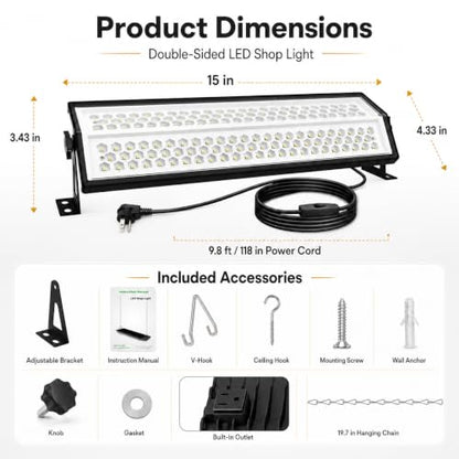 LED Shop Lights, 125W 17500LM Double-Sided Linkable Garage Lighting 2 Pack