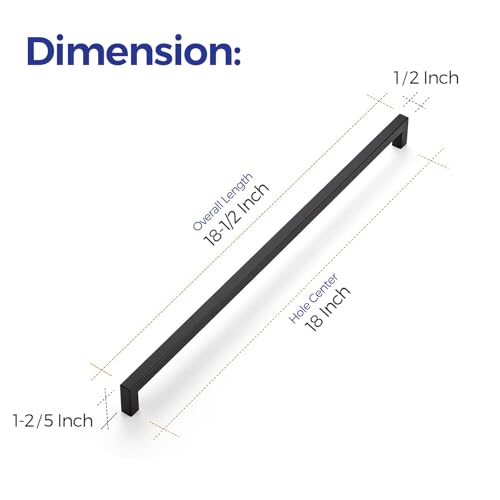 Ravinte Matte Black Cabinet Handles Square Pulls 18 Inch 10 Pack - size: 18-1/2 Inch (18 Inch Hole Center)