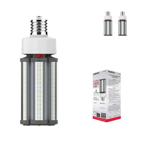Satco S23166 54W LED HID Replacement Corncob EX39 Mogul Ext Base, Type B Ballast Bypass, CCT Selectable 3000K/4000K/5000K, 7560 Lumens, 250W HID Eq, 277-480V, Enclosed, Damp, DLC (2 Pack)
