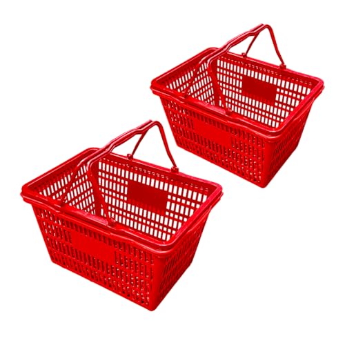 Stackable Plastic Shopping Baskets, Red and Blue, Easy-Grip Handles for Grocery, Retail, Liquor Stores, Home Use (4-pack, Red) - color: Red, size: 4-pack