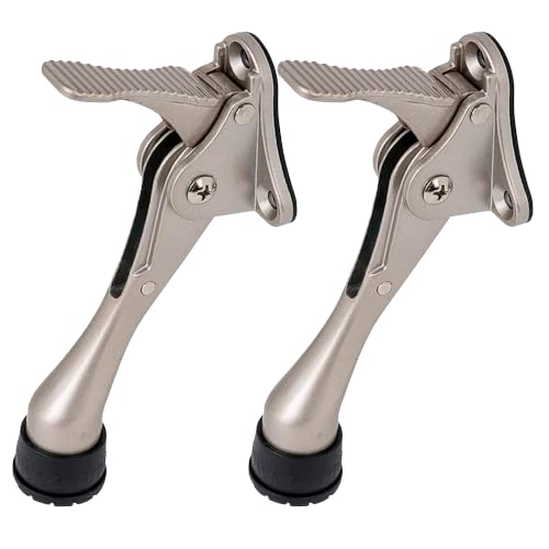 HA SHI 4 Inch Satin Nickel Kickdown Door Stopper, Bottom of Doors, 2 Count - color: Satin Nickel, size: 4 INCH X 2 PACK