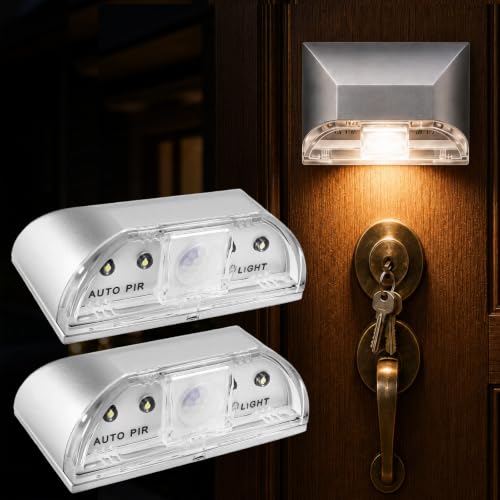 2 Pack Keyhole Light 4 LED -Battery Operated Outdoor Motion Sensor 3m Detection Range for Key Light,Front Porch,Night Lights,Outdoor(Silver - color: 2Pack-Silver