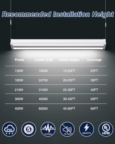 1.5FT LED Linear High Bay LED Shop Lights, 130W 19500LM, 1-Pack, UL
