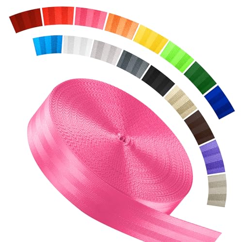 Polyester Webbing Strap 16+Colors – 1"&1.5"&1.9" – 16.5 25 33 55 Yards Heavy Duty Webbing Roll, Flat Webbing Strap for Indoor&Outdoor Gear, DIY Crafting, Repairing - color: Pink, size: 1.9"-16.5 yards