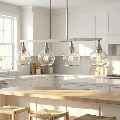 Phaosio Kitchen Island Linear Pendant Light, 4-Light, E26 Base - color: Brushed Nickel, size: 4-Light