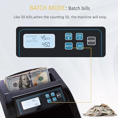 Money Counter Bill Counter Machine UV/MG/IR Detection Batch Mode - color: Black