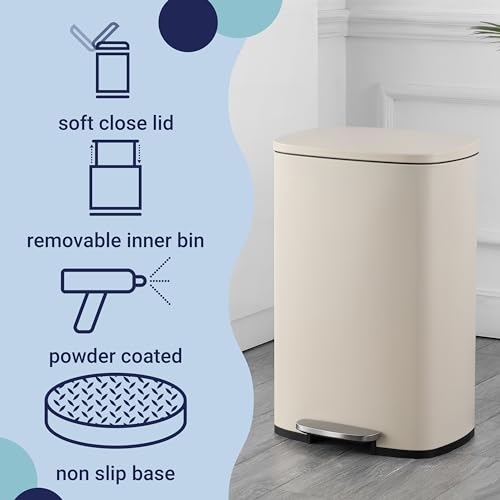 happimess Connor 2-Piece Iron Trash Can, Limestone Beige - color: Limestone Beige