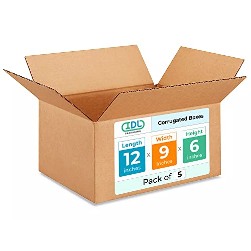 Medium Moving & Shipping Boxes 12 x 9 x 6 inches (5-Pack) - Extra Strength 200 lb vs Regular - Corrugated Medium Moving Box, Made in USA - Packaging Box by IDL Packaging - size: 12 * 9 * 6" (Medium Boxes)