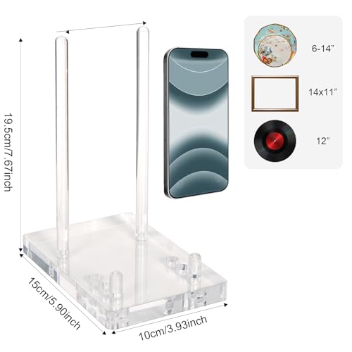 Acrylic Plate Stand for Display, Adjustable Clear Acrylic Plate Holder Picture Easel Stand, Book Stand and Display Holder for 6-14 Inch Decorative Plate, Record, Plaque, Photo, Platter, Tabletop Art