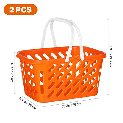 NUOBESTY 2 Pack Pretend Play Shopping Baskets - Kids Grocery Toy Basket with Handles for Imaginative Play, Toy Kitchen & Supermarket Role