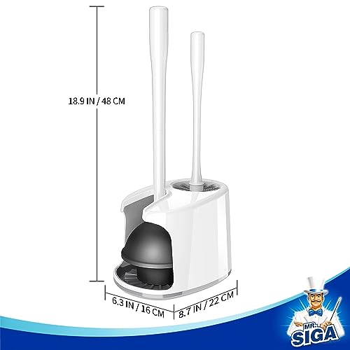 MR.SIGA Toilet Plunger and Brush with Holder for Toilet Cleaning, White - color: White