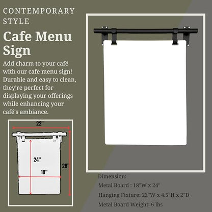Hanging Menu Contemporary Style Chalkboard Sign, Metal Menu Display 22x28 Magnetic Surface Cafe Bar Sign for Business Price Menu (Black Frame/White Board) - color: Black Frame/White Board