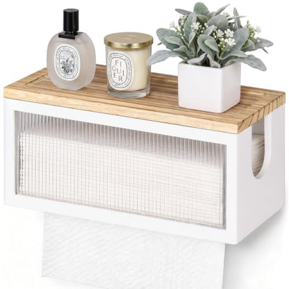 Wooden Paper Towel Holder with Lid & Acrylic Window Wall Mounted - color: White Acrylic