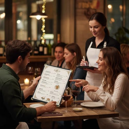 25 Pack Menu Covers 8.5 x 11 – 2 View Single Page Top Loading Menu Holders, Clear Vinyl Restaurant Menu Covers with Double-Stitched Edges, Durable Waterproof PVC Menu Sleeves for Bar, Café, Hotel - color: Black, size: 25 Pack-1 Pages /2 Views-8.5"x11"