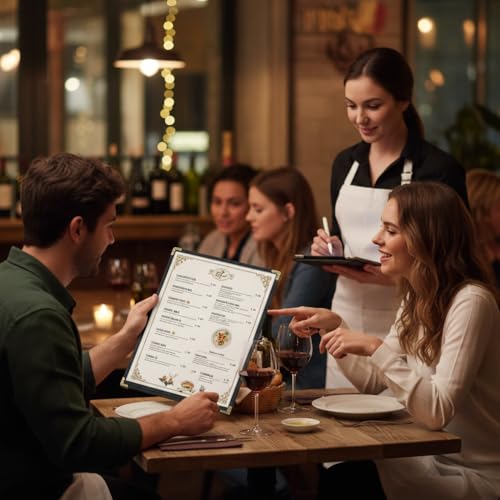 25 Pack Menu Covers 8.5 x 11 – 2 View Single Page Top Loading Menu Holders, Clear Vinyl Restaurant Menu Covers with Double-Stitched Edges, Durable Waterproof PVC Menu Sleeves for Bar, Café, Hotel - color: Black, size: 25 Pack-1 Pages /2 Views-8.5"x11"