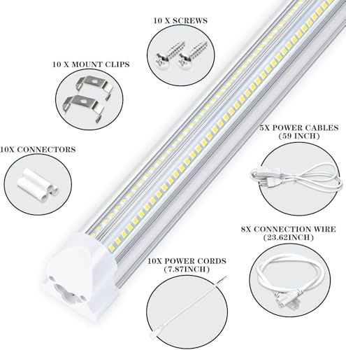 10 Pack 8Ft LED Shop Lights, 100W 15500LM 6000K T8 96" Garage Lights