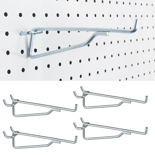 Pegboard Shelf Hooks 4 Pack Black 6" Metal Brackets, Peg Board Accessories - color: Silver, size: 6 Inch