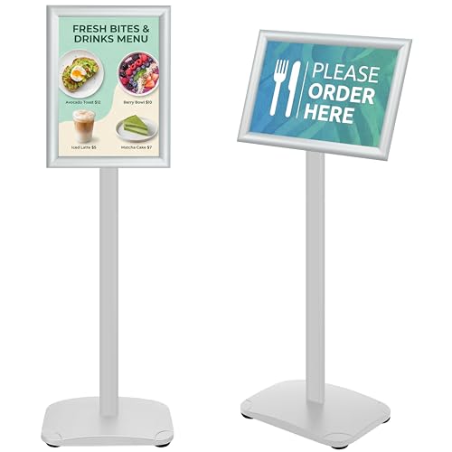 Heavy Duty Pedestal Sign Holder Stand 8.5x11 Inch, Floor Standing Sign Holder with Weighted Base, Vertical & Horizontal Poster Display Stand for Advertising, Restaurant Menu, Store, Office, Silver - color: Silver, size: 8.5x11 in