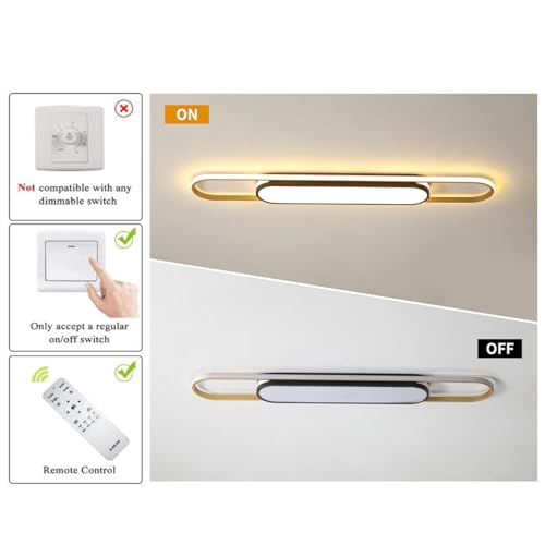 Qcyuui Linear Ceiling Light, 43.3in Dimmable LED Ceiling Light with Remote - color: Black and Gold/Dimm/48W/43.3IN, size: 43.3in