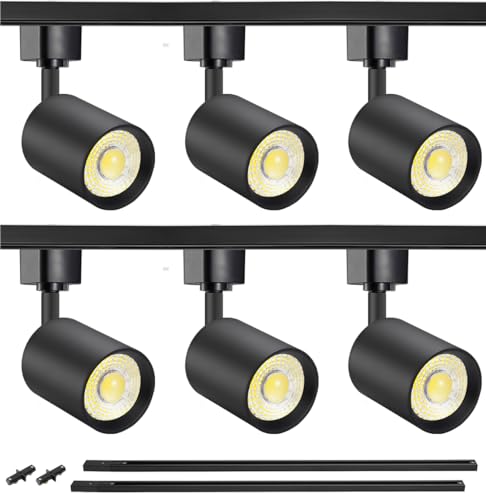 VANoopee 6-Light LED Track Lighting Kit with 6.6FT H Type Track Rails Black - color: Black, size: 6 Lights
