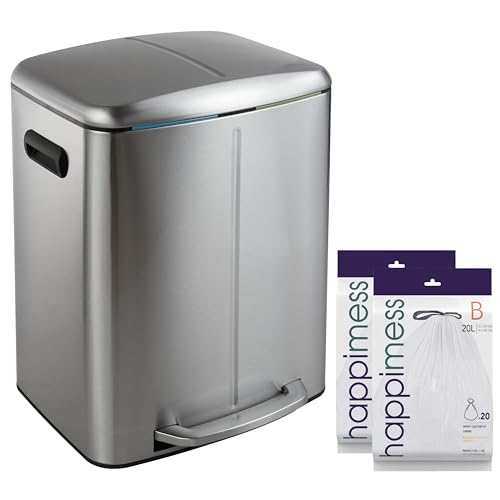 happimess Marco 10.6 Gal Double Bucket Step Trash Can, Platinum Silver - color: Stainless Steel
