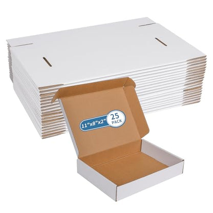 Fishat 11" x 8" x 2" White Corrugated Cardboard Shipping Boxes Set of 25 - size: 11" x 8" x 2"